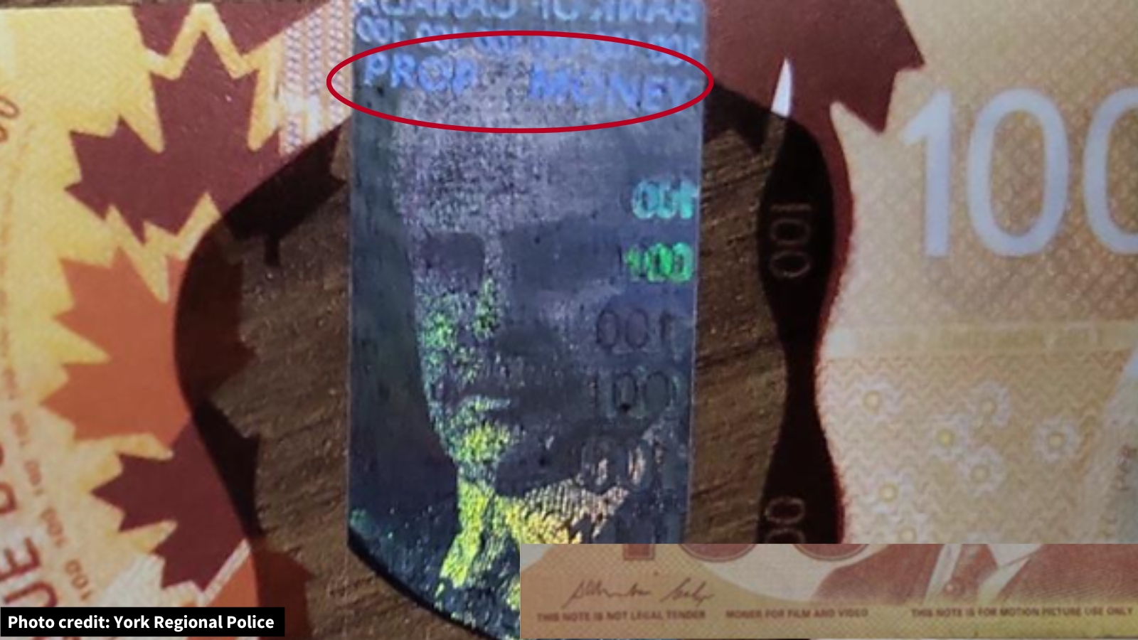 Fake $100 bill: photo credit to York Regional Police