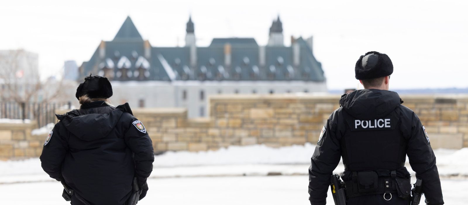 Two officers walking through the Parliamentary District