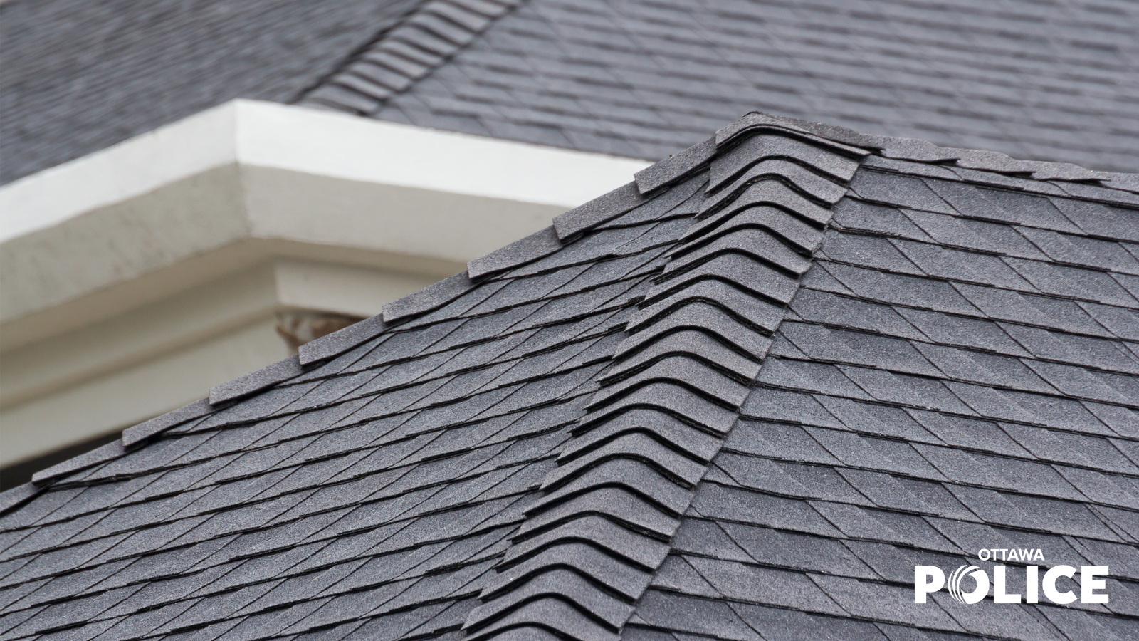 Stock image of a shingled roof