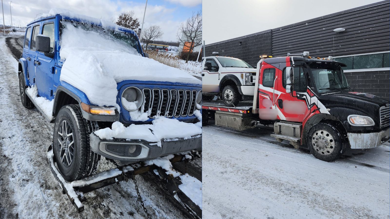 Two vehicles being towed